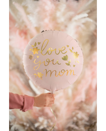 Balon foliowy "Love you mom", 45 cm, różowy