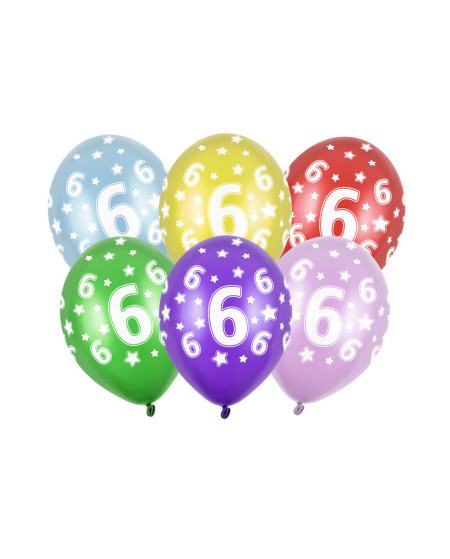 Balony 30cm, 6th Birthday, Metallic Mix (1 op. / 6 szt.)