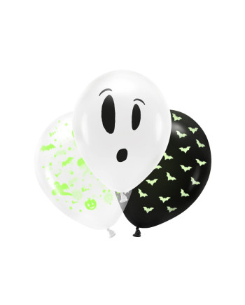 Balony UV 27cm, BOO!, mix (1 op. / 3 szt.)