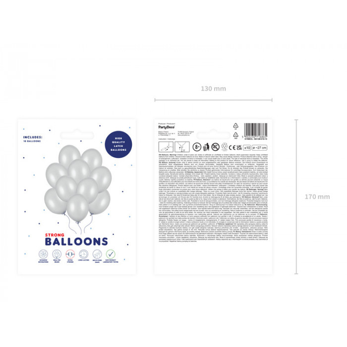 Balony Strong 27cm, Metallic Silver Snow (1 op. / 10 szt.)