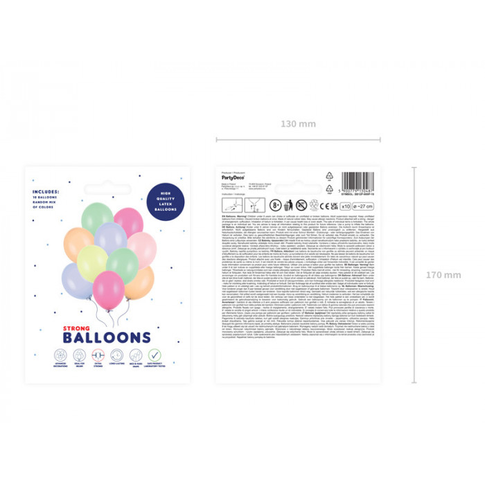 Balony Strong 27cm, Pastel Mix (1 op. / 10 szt.)