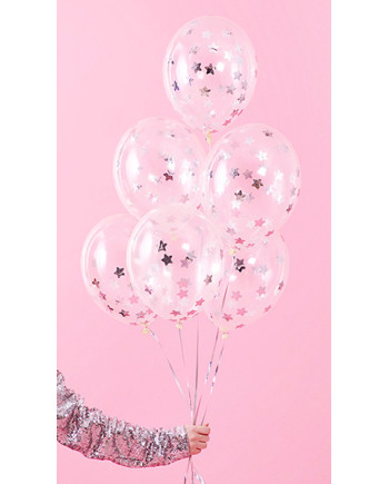 Balony z konfetti - gwiazdki, 30cm, srebrny (1 op. / 6 szt.)