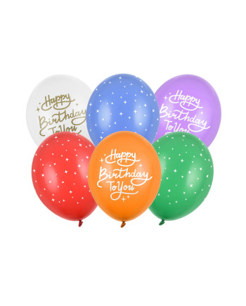 Balony 30 cm, Happy Birthday To You, mix (1 op. / 6 szt.)