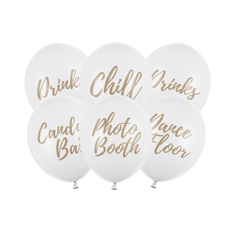 Balony 30cm, Candy Bar, Chill, Dance Floor, Drinks, Photo Booth, Pastel Pure White (1 op. / 6 szt.)