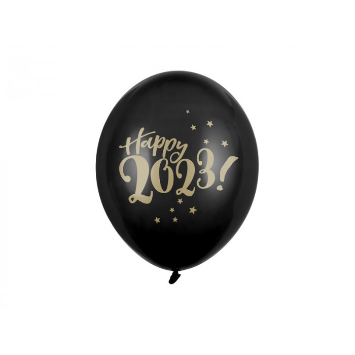 Balony 30cm, Happy 2023!, Pastel Black (1 op. / 6 szt.)