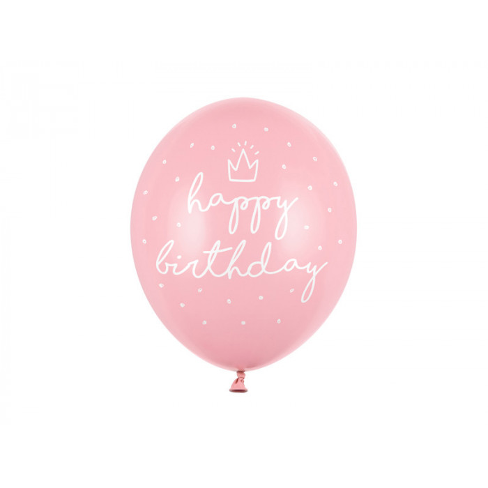 Balony 30cm, happy birthday, P. Baby Pink (1 op. / 50 szt.)