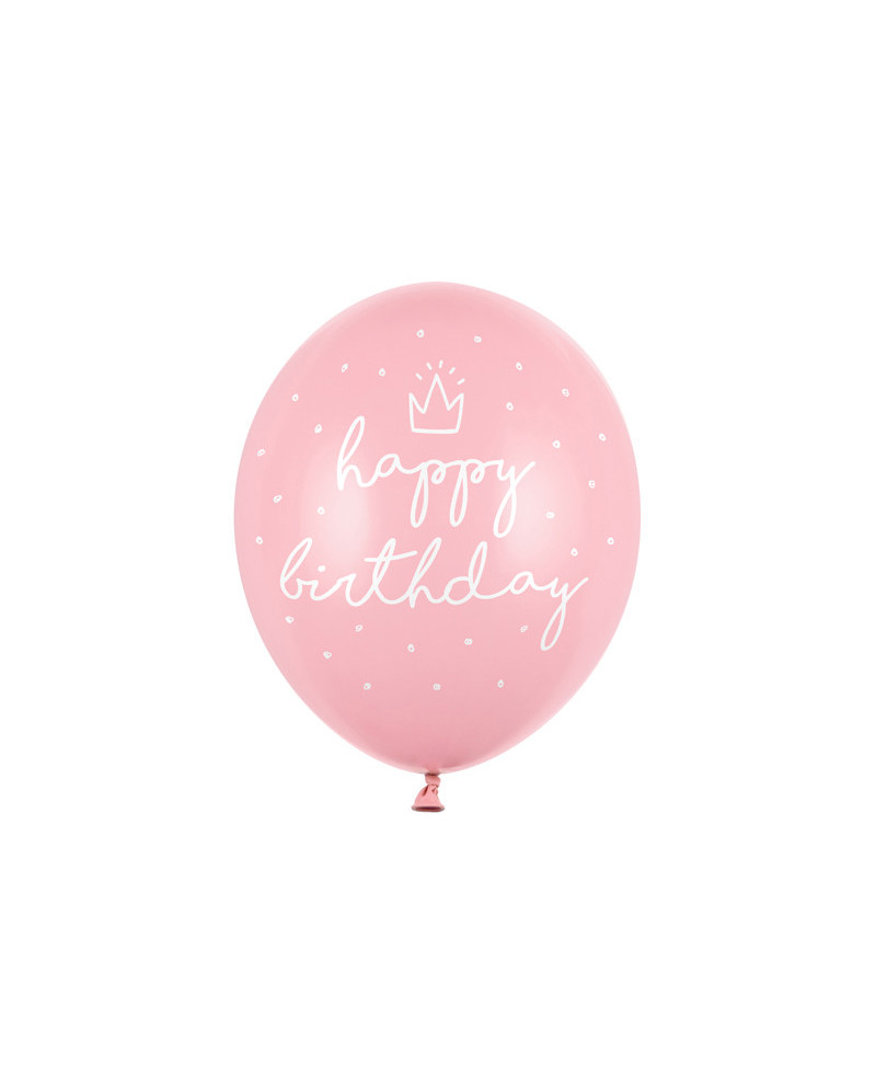 Balony 30cm, happy birthday, P. Baby Pink (1 op. / 50 szt.)