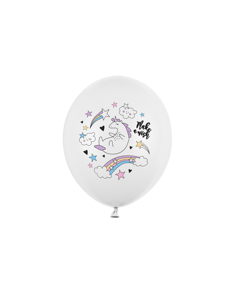 Balony 30cm, Jednorożec, Pastel Pure White (1 op. / 6 szt.)