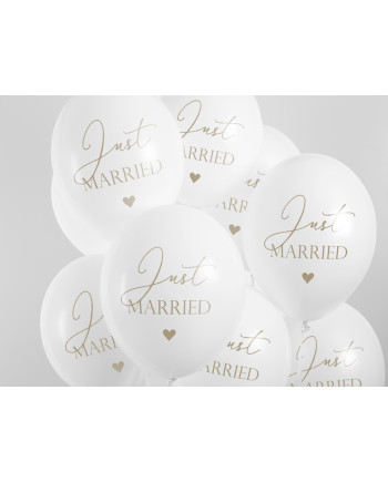 Balony 30cm, Just Married, P. Pure White (1 op. / 6 szt.)