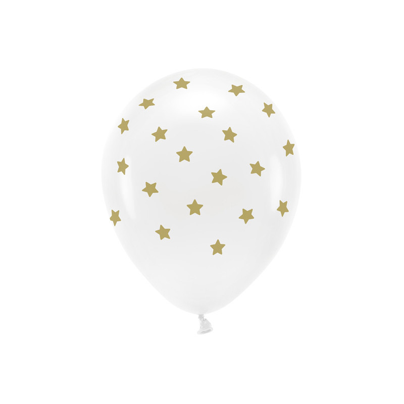 Balony Eco 33 cm pastelowe,  Gwiazdki, biały (1 op. / 6 szt.)